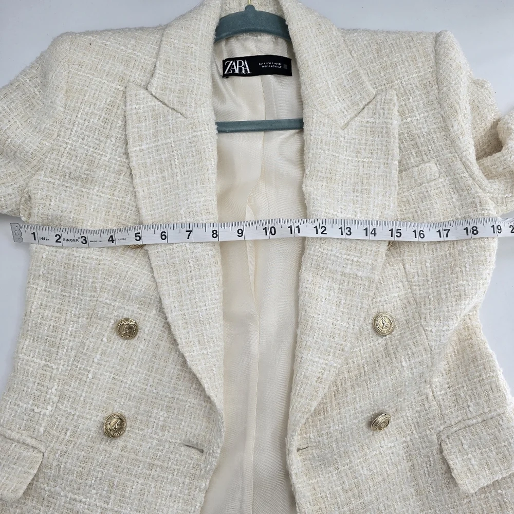 Zara cream tweed Double-Breasted Blazer - Picture 10 of 11